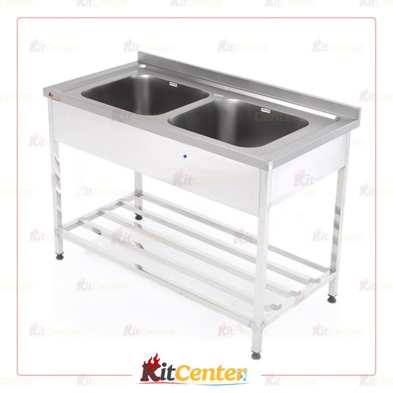 سینک ظرفشویی صنعتی دو لگن پرسی (ورق 0.6) سایز 65*120